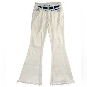 Vervet Alison Distressed Denim White Flare Jeans Women's Size 29 Raw Hem Boho